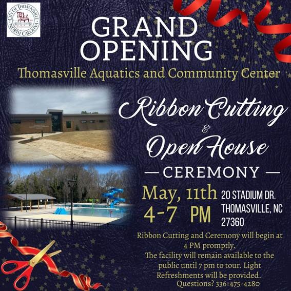 Thomasville Aquatics and Community Center Ribbon Cutting-Open House-Tour (May 11th ~ 4-7 PM)